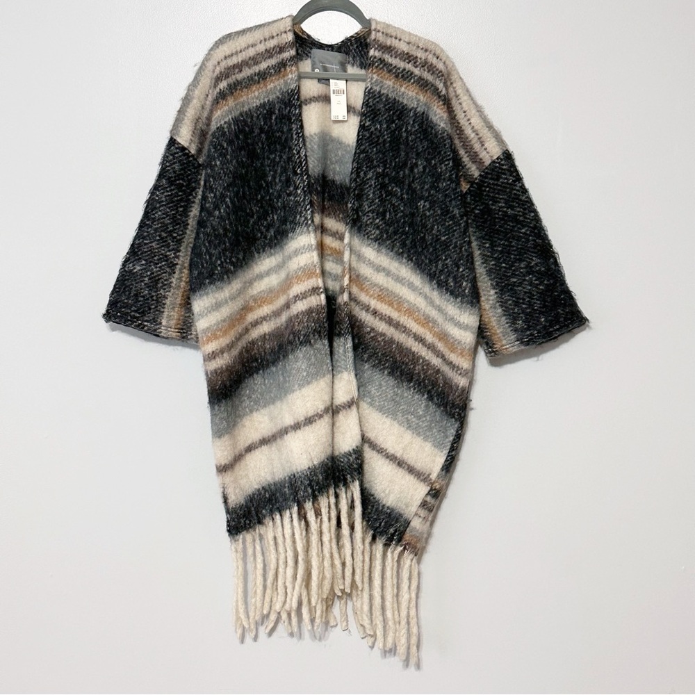 Anthropologie NWT Striped Knit Kimono Fringe Duster Sweater Jacket Coat One Size